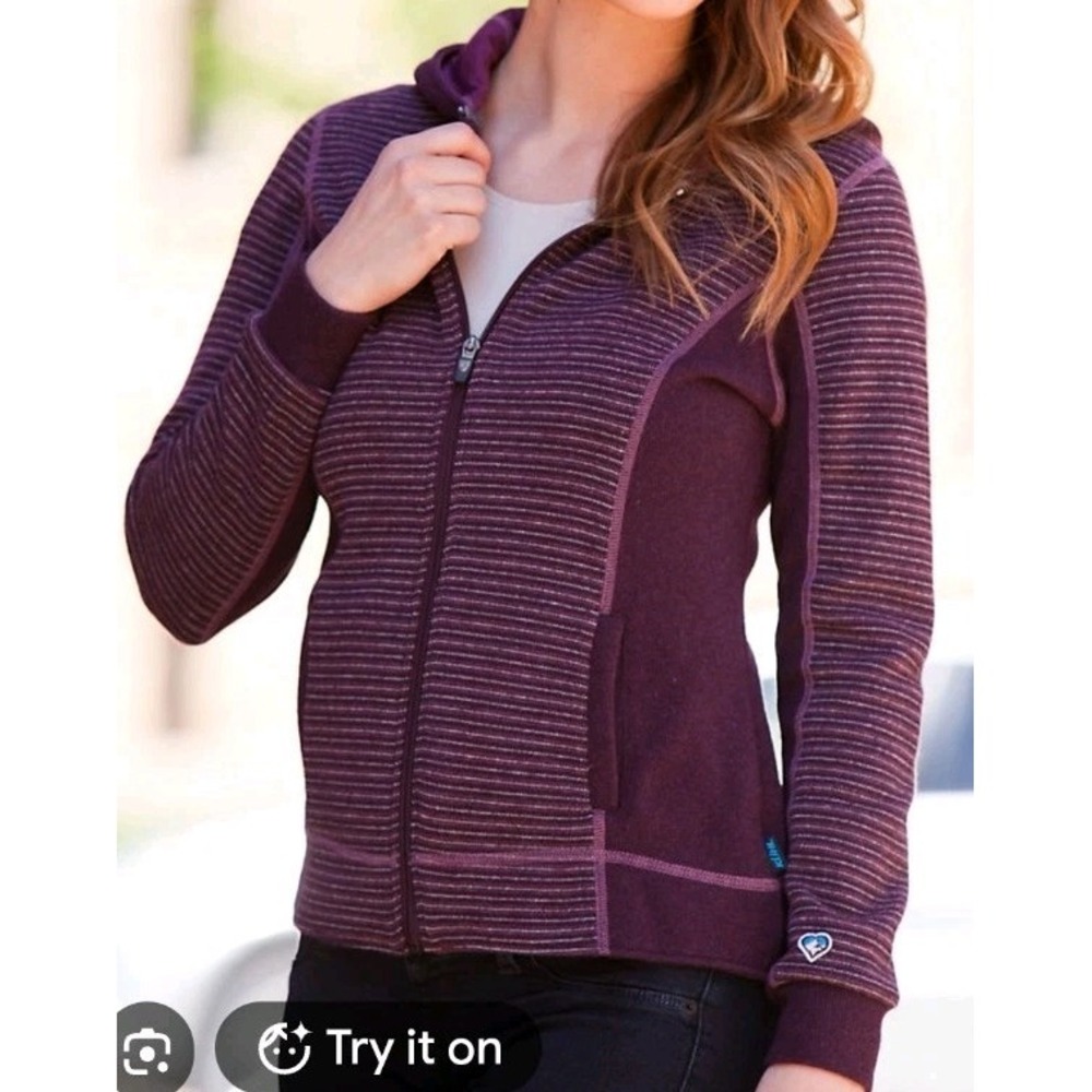 Kuhl Chianti Fleece Full Zip Hoodie Womens Medium Purple Wool Blend Jacket